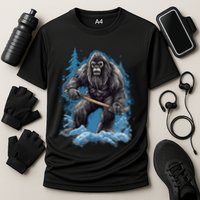 Bigfoot Playing Ice Hockey Funny Sasquatch Hockey Stick Funny Gift Cooling Performance Crew T-Shirt