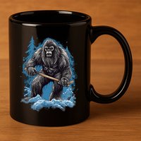 Bigfoot Playing Ice Hockey Funny Sasquatch Hockey Stick Funny Gift 11oz C Handle Ceramic Mug