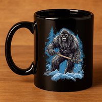 Bigfoot Playing Ice Hockey Funny Sasquatch Hockey Stick Funny Gift 11oz C Handle Ceramic Mug