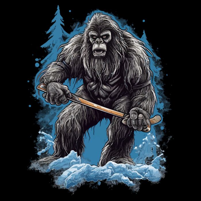 Bigfoot Playing Ice Hockey Funny Sasquatch Hockey Stick Funny Gift Flat Bill Trucker Hat