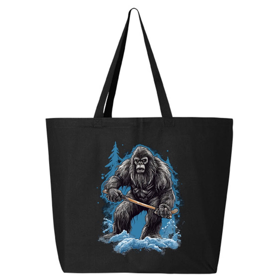 Bigfoot Playing Ice Hockey Funny Sasquatch Hockey Stick Funny Gift 25L Jumbo Tote