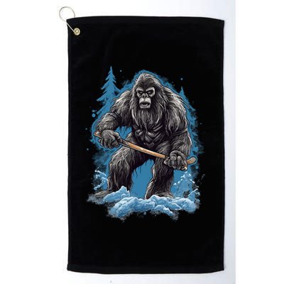 Bigfoot Playing Ice Hockey Funny Sasquatch Hockey Stick Funny Gift Golf Towel