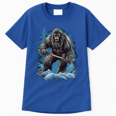 Bigfoot Playing Ice Hockey Funny Sasquatch Hockey Stick Funny Gift Tall T-Shirt