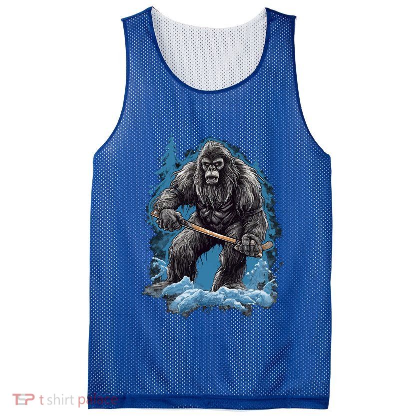Bigfoot Playing Ice Hockey Funny Sasquatch Hockey Stick Funny Gift Mesh Reversible Basketball Jersey Tank