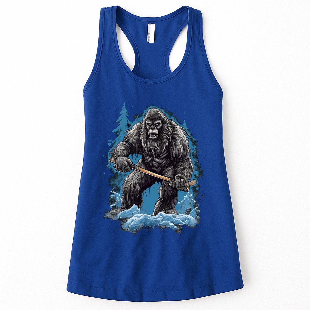 Bigfoot Playing Ice Hockey Funny Sasquatch Hockey Stick Funny Gift Womens Tank Top
