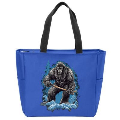 Bigfoot Playing Ice Hockey Funny Sasquatch Hockey Stick Funny Gift Zip Tote Bag