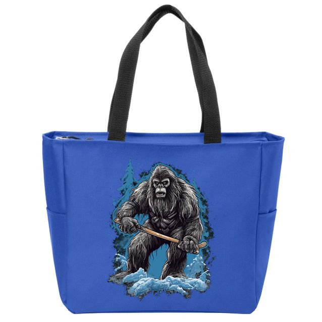 Bigfoot Playing Ice Hockey Funny Sasquatch Hockey Stick Funny Gift Zip Tote Bag