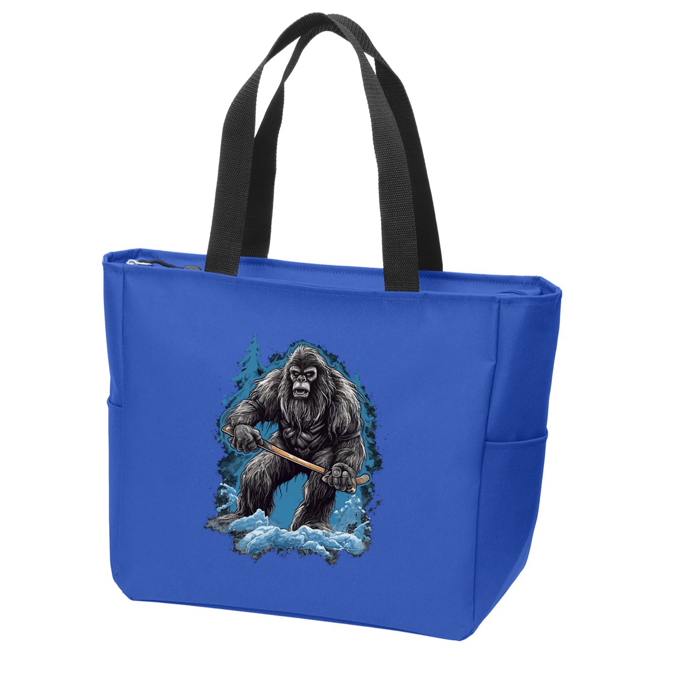 Bigfoot Playing Ice Hockey Funny Sasquatch Hockey Stick Funny Gift Zip Tote Bag