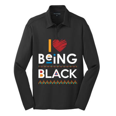 Black Power I Love Being Black Gift Silk Touch Performance Long Sleeve Polo