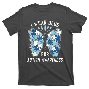 Butterfly Puzzle I Wear Blue For Autism Awareness Blue Gift T-Shirt