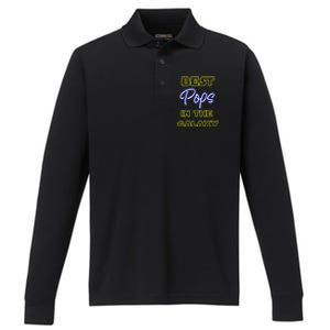 Best Pops In The Galaxy Grandfather American Grandpa Gift Performance Long Sleeve Polo