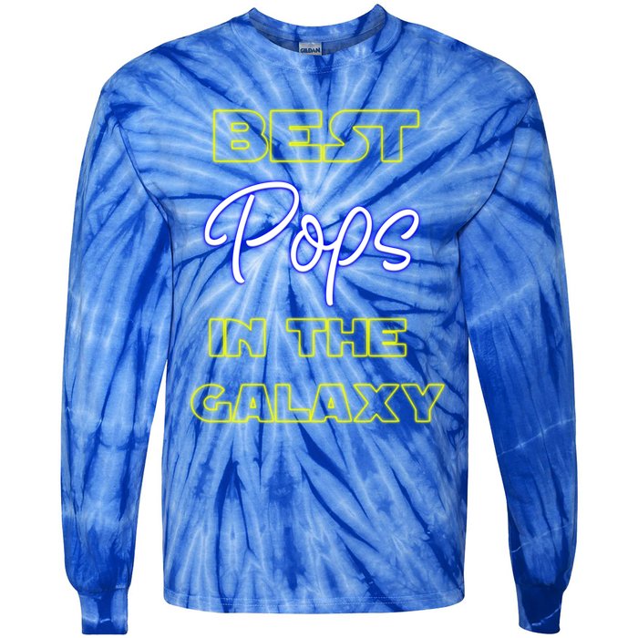 Best Pops In The Galaxy Grandfather American Grandpa Gift Tie-Dye Long Sleeve Shirt