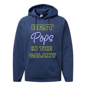 Best Pops In The Galaxy Grandfather American Grandpa Gift Performance Fleece Hoodie