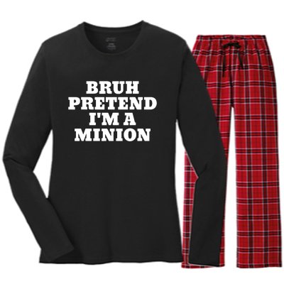 Bruh Pretend IM A Minion Matching Costume Halloween Funny Women's Long Sleeve Flannel Pajama Set 