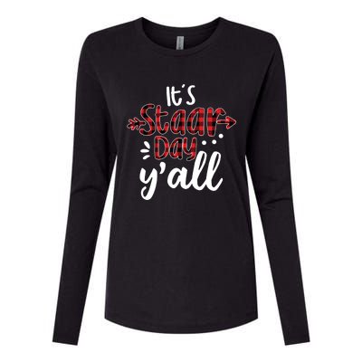 Buffalo Plaid It's Staar Day Y'all Teacher Exam Testing Day Cute Gift Womens Cotton Relaxed Long Sleeve T-Shirt