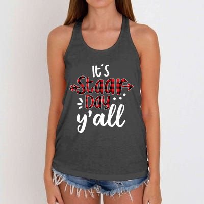 Buffalo Plaid It's Staar Day Y'all Teacher Exam Testing Day Cute Gift Women's Knotted Racerback Tank