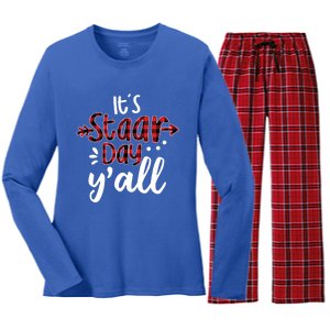 Buffalo Plaid It's Staar Day Y'all Teacher Exam Testing Day Cute Gift Women's Long Sleeve Flannel Pajama Set 