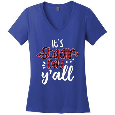 Buffalo Plaid It's Staar Day Y'all Teacher Exam Testing Day Cute Gift Women's V-Neck T-Shirt