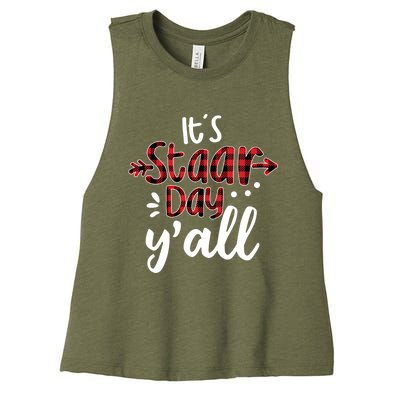 Buffalo Plaid It's Staar Day Y'all Teacher Exam Testing Day Cute Gift Women's Racerback Cropped Tank