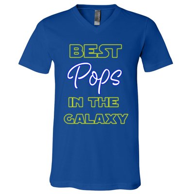 Best Pops In The Galaxy Grandfather American Grandpa Gift V-Neck T-Shirt