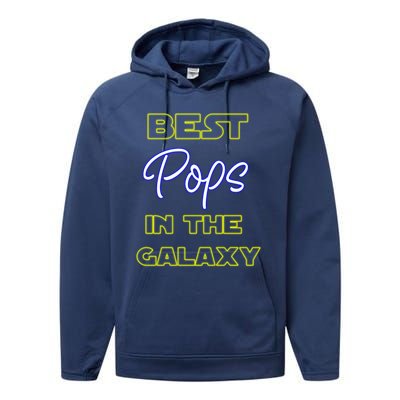 Best Pops In The Galaxy Grandfather American Grandpa Gift Performance Fleece Hoodie