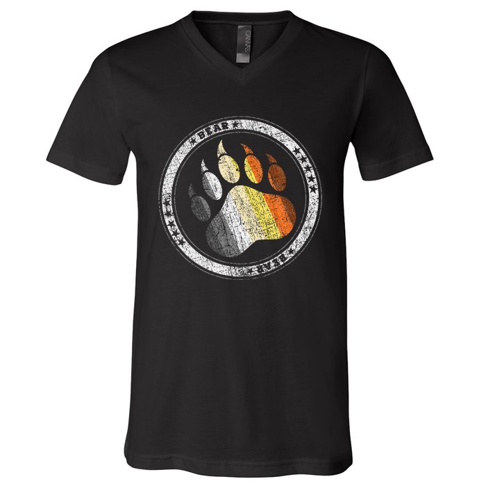 Bear Paw In Colors Of Bear Community Gay P.R.I.D.E Bear V-Neck T-Shirt