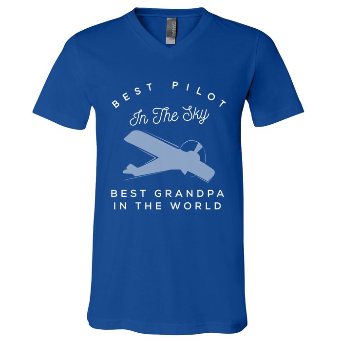 Best Pilot In The Sky Grandpa Granddaughter Gift V-Neck T-Shirt