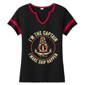 Boating Pun I'm The Captain I Make Ship Happen Funny Boating Gift Ladies Halftime Notch Neck Tee