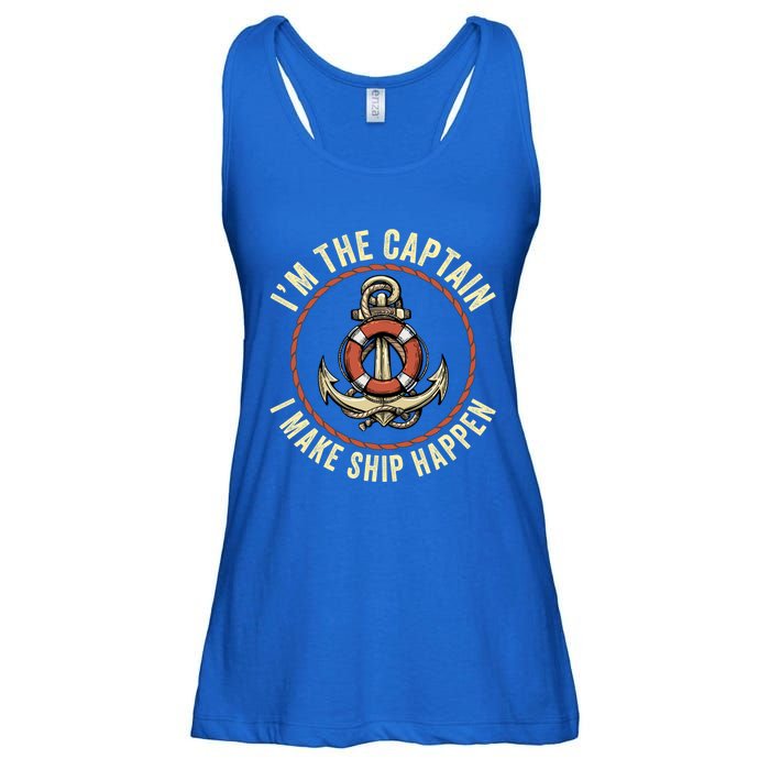 Boating Pun I'm The Captain I Make Ship Happen Funny Boating Gift Ladies Essential Flowy Tank