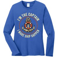 Boating Pun I'm The Captain I Make Ship Happen Funny Boating Gift Ladies Long Sleeve Shirt