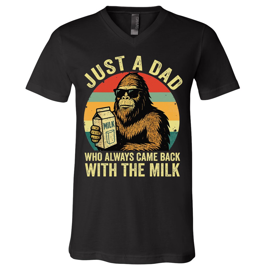 Bigfoot Papa Just A Dad Who Always Came Back With The Milk V-Neck T-Shirt