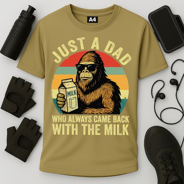 Bigfoot Papa Just A Dad Who Always Came Back With The Milk Cooling Performance Crew T-Shirt