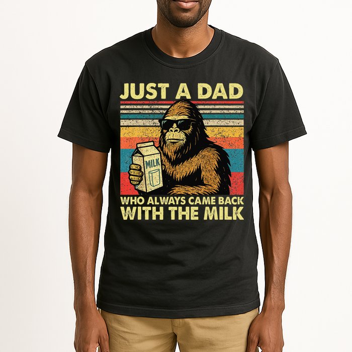 Bigfoot Papa Just A Dad Who Always Came Back With The Milk Tall T-Shirt