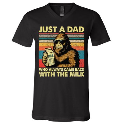 Bigfoot Papa Just A Dad Who Always Came Back With The Milk V-Neck T-Shirt