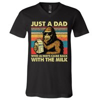 Bigfoot Papa Just A Dad Who Always Came Back With The Milk V-Neck T-Shirt