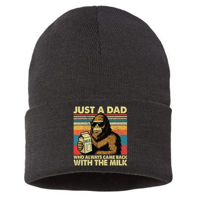 Bigfoot Papa Just A Dad Who Always Came Back With The Milk Sustainable Knit Beanie