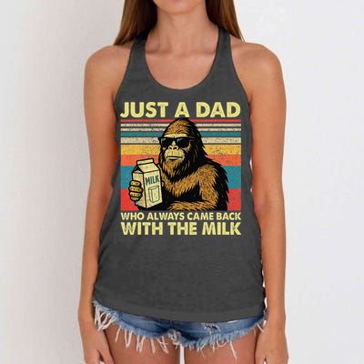 Bigfoot Papa Just A Dad Who Always Came Back With The Milk Women's Knotted Racerback Tank