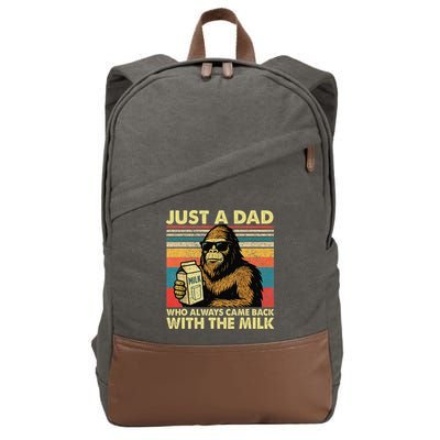 Bigfoot Papa Just A Dad Who Always Came Back With The Milk Cotton Canvas Backpack