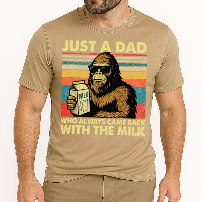 Bigfoot Papa Just A Dad Who Always Came Back With The Milk Cooling Performance Crew T-Shirt