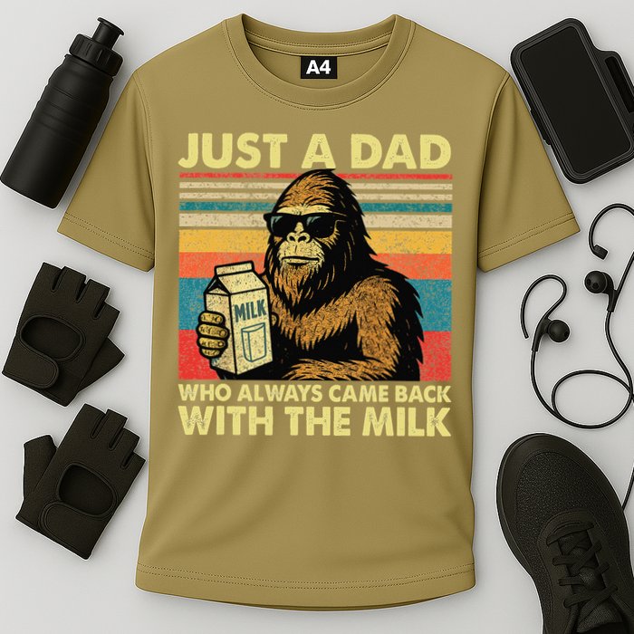 Bigfoot Papa Just A Dad Who Always Came Back With The Milk Cooling Performance Crew T-Shirt
