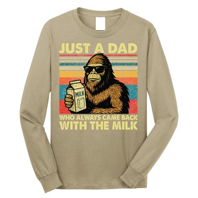 Bigfoot Papa Just A Dad Who Always Came Back With The Milk Long Sleeve Shirt