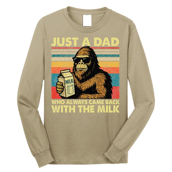 Bigfoot Papa Just A Dad Who Always Came Back With The Milk Long Sleeve Shirt