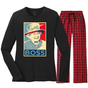 Boss Platinum Jubilee Queen Elizabeth Retro Women's Long Sleeve Flannel Pajama Set 