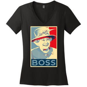 Boss Platinum Jubilee Queen Elizabeth Retro Women's V-Neck T-Shirt