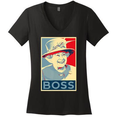 Boss Platinum Jubilee Queen Elizabeth Retro Women's V-Neck T-Shirt