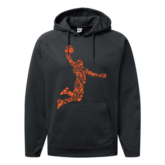 Basketball Player Jump Illustration Performance Fleece Hoodie