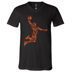 Basketball Player Jump Illustration V-Neck T-Shirt