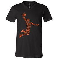 Basketball Player Jump Illustration V-Neck T-Shirt