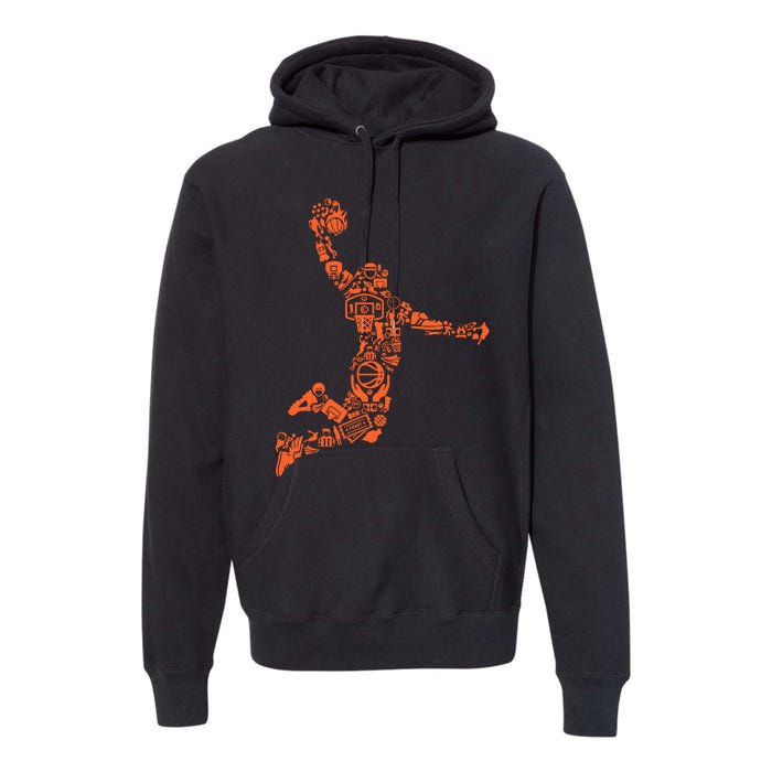 Basketball Player Jump Illustration Premium Hoodie