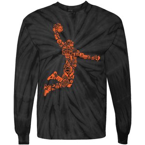 Basketball Player Jump Illustration Tie-Dye Long Sleeve Shirt